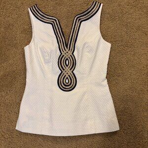 New w/out tags Lilly Pulitzer Gold /Navy Janice Blouse Top Resort White Sz 00